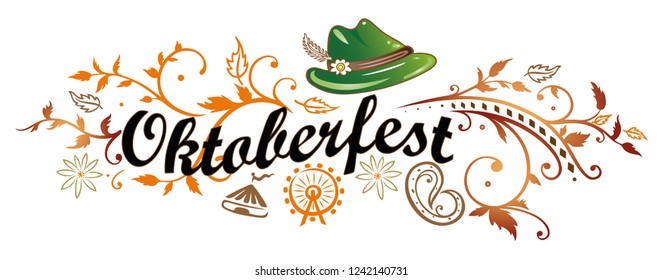 Oktoberfest banner with pretzel and edelweiss. Autumn version.