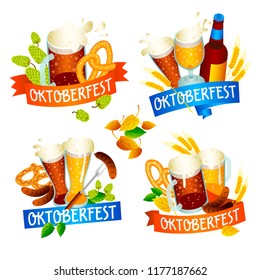 Oktoberfest banner set. Isometric set of Oktoberfest vector banner for web design isolated on white background