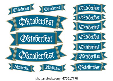 Oktoberfest banners in bavarian colors vector set. Bavaria festival white and blue  ribbon. Munich design national icon culture tradition colorful sign. art