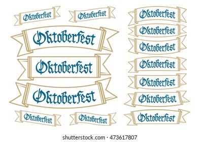 Oktoberfest banners in bavarian colors vector set. Bavaria festival white and blue  ribbon. Munich design national icon culture tradition colorful sign. art