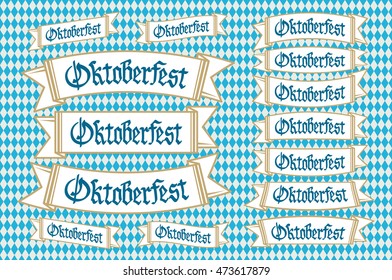 Oktoberfest banners in bavarian colors vector set. Bavaria festival white and blue  ribbon. Munich design national icon culture tradition colorful sign. art