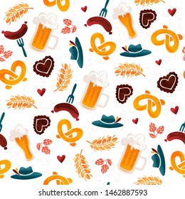 Oktoberfest Bavarian Beer Festival seamless pattern. Vector illustration EPS 10.