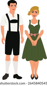 Oktoberfest Casal bávaro tradicional vestido ilustração