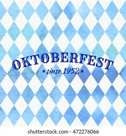 Oktoberfest bavarian watercolor aquarelle traditional blue white beautiful background pattern. Bavarian traditional seamless with watercolor blue rhombus background. Vector illustration. EPS 10