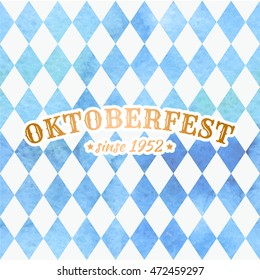 Oktoberfest bavarian watercolor traditional blue white beautiful background pattern. Bavarian traditional seamless with watercolor blue rhombus background. Vector illustration. EPS 10