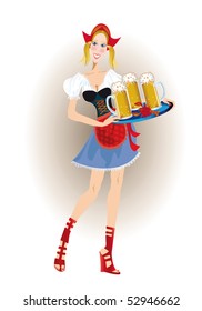Oktoberfest bavarian woman in traditional clothes with beer