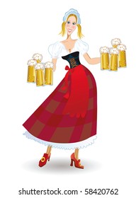 Oktoberfest bavarian woman in traditional clothes with beer