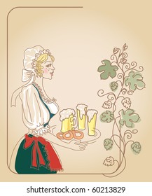 Oktoberfest bavarian woman in traditional clothes with beer