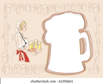Oktoberfest bavarian woman in traditional clothes with beer