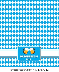 Oktoberfest beautiful background with two glasses of beer. Vector pattern. EPS10