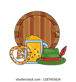 oktoberfest beer barrel glass hat and pretzel