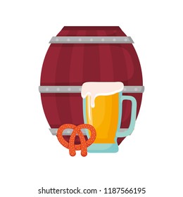 oktoberfest beer barrel glass and pretzel