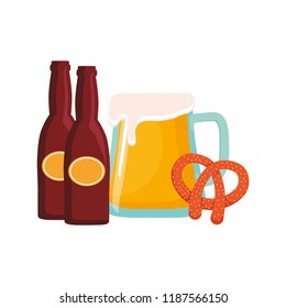 oktoberfest beer bottles glass and pretzel