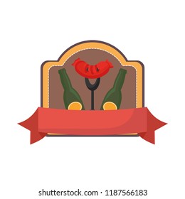 oktoberfest beer bottles and sausage on fork emblem