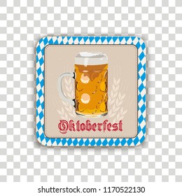 Oktoberfest beer coaster on the checked background.  Eps 10 vector file.