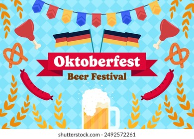 oktoberfest beer festival background illustration in flat design