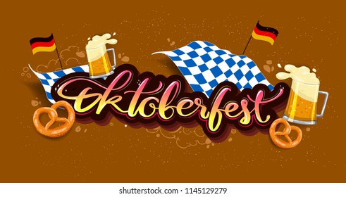 Oktoberfest beer festival, banner and poster template with Oktoberfest calligraphy hand lettering and beer. beer festival in German
