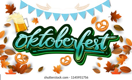 Oktoberfest beer festival, banner and poster template with Oktoberfest calligraphy hand lettering and beer. beer festival in German