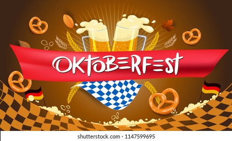 Oktoberfest beer festival, banner and poster template with Oktoberfest calligraphy hand lettering and beer. beer festival in German