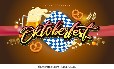 Oktoberfest beer festival, banner and poster template with Oktoberfest calligraphy hand lettering and beer. beer festival in German