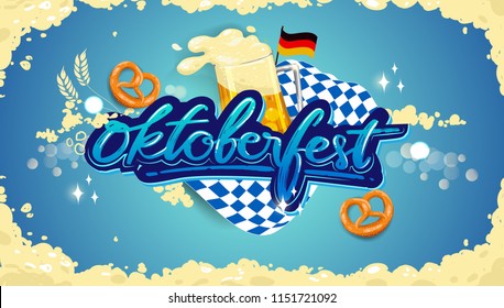 Oktoberfest beer festival, banner and poster template with Oktoberfest calligraphy hand lettering and beer. beer festival in German