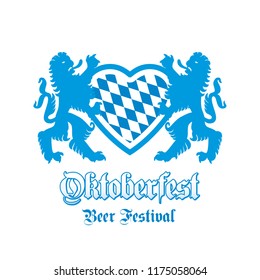 Oktoberfest Beer Festival Bavarian lions heart blue white background