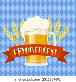 Cartel de dibujos animados del festival de la cerveza Oktoberfest, diseño de tarjeta oktoberfest, menú, invitación. Ilustración vectorial en estilo plano