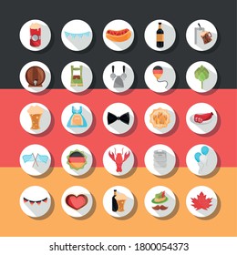 oktoberfest beer festival, celebration german traditional block flat icons set vector illustration