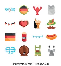 oktoberfest beer festival, celebration german traditional flat icons set design vector illustration