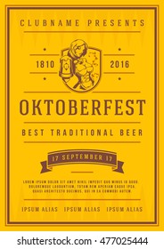 Oktoberfest beer festival celebration poster or flyer template retro typography. Oktoberfest Badge or Logo Retro Vector illustration.