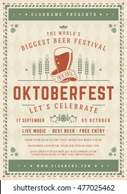 Oktoberfest beer festival celebration poster or flyer template retro typography. Vector illustration.