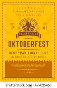 Oktoberfest beer festival celebration poster or flyer template retro typography. Vector illustration.