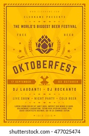 Oktoberfest beer festival celebration poster or flyer template retro typography. Vector illustration.