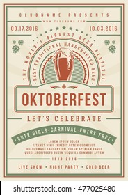 Fiesta de cerveza Oktoberfest, afiche o plantilla de volante tipografía retro. Ilustración vectorial.