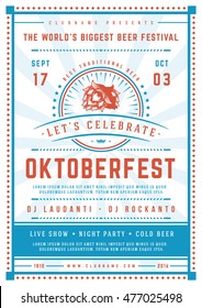 Oktoberfest beer festival celebration poster or flyer template retro typography. Vector illustration.