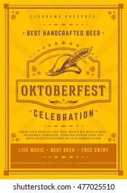 Oktoberfest beer festival celebration poster or flyer template retro typography. Oktoberfest Badge or Logo Retro Vector illustration.