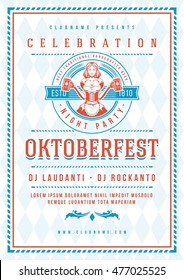 Oktoberfest beer festival celebration poster or flyer template retro typography. Vector illustration.