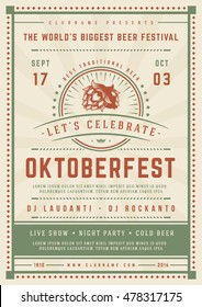 Oktoberfest beer festival celebration poster or flyer template retro typography. Oktoberfest Badge or Logo Retro Vector illustration.