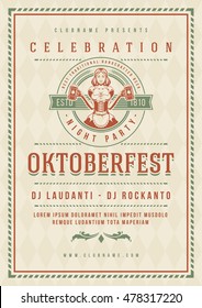 Oktoberfest beer festival celebration poster or flyer template retro typography. Oktoberfest Badge or Logo Retro Vector illustration.