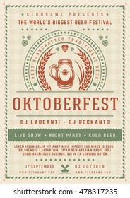 Oktoberfest beer festival celebration poster or flyer template retro typography. Oktoberfest Badge or Logo Retro Vector illustration.