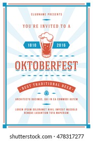 Oktoberfest beer festival celebration poster or flyer template retro typography. Oktoberfest Badge or Logo Retro Vector illustration.