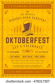 Oktoberfest beer festival celebration poster or flyer template retro typography. Oktoberfest Badge or Logo Retro Vector illustration.