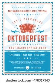 Oktoberfest beer festival celebration poster or flyer template retro typography. Oktoberfest Badge or Logo Retro Vector illustration.