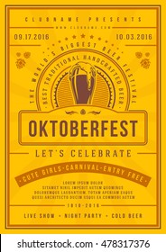 Oktoberfest Beer Festival Celebration Poster Or Flyer Template Retro Typography. Oktoberfest Badge Or Logo Retro Vector Illustration.