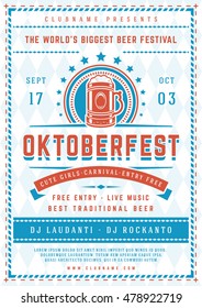 Oktoberfest beer festival celebration poster or flyer template retro typography. Oktoberfest Badge or Logo Retro Vector illustration.