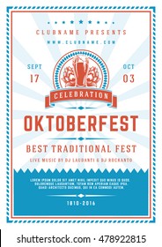 Oktoberfest beer festival celebration poster or flyer template retro typography. Oktoberfest Badge or Logo Retro Vector illustration.