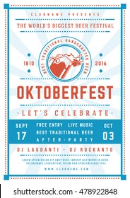 Oktoberfest beer festival celebration poster or flyer template retro typography. Oktoberfest Badge or Logo Retro Vector illustration.