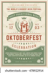 Oktoberfest beer festival celebration poster or flyer template retro typography. Oktoberfest Badge or Logo Retro Vector illustration.