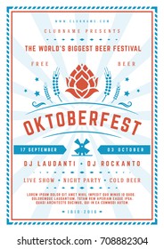 Oktoberfest beer festival celebration poster or flyer template retro typography. Oktoberfest Badge or Logo Retro Vector illustration.