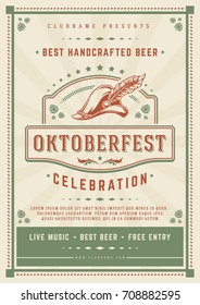 Oktoberfest beer festival celebration poster or flyer template retro typography. Oktoberfest Badge or Logo Retro Vector illustration.